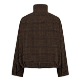 Olva Check Balloon Jacket, Dark Brown
