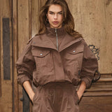 Alina Double Funnel Neck Jacket, Brown