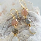 Granted Peach Moonstone Labradorite Moonstone korvakorut, Gold Plated