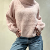 Andrea Rollneck Cropped alpakkaneule, Light Pink