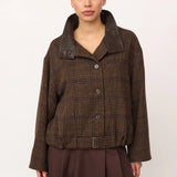Olva Check Balloon Jacket, Dark Brown