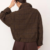 Olva Check Balloon Jacket, Dark Brown